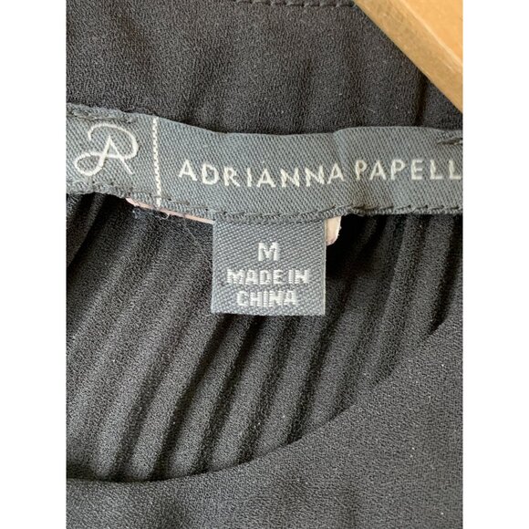 Adrianna Papell Womens Black Pleated Short Sleeve Blouse Top Size M Chiffon GUC - Picture 3 of 7